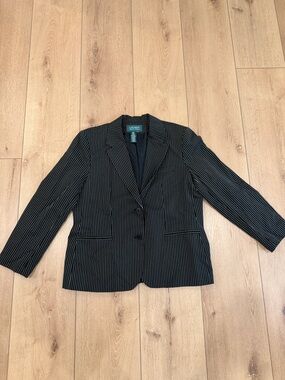 Lauren Ralph Lauren Black Pinstripe Suit Jacket - Tailored Notch Lapel